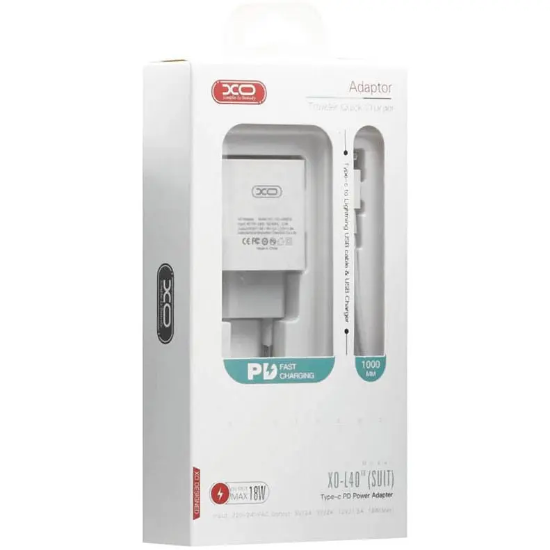 Сетевое зарядное устройство XO L40 18W/1 USB-C + Lightning Cable White - фото 2