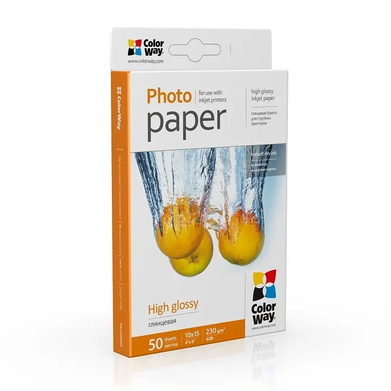 Фотопапір ColorWay глянсовий 230г/м2 10х15см 50 арк. (PG2300504R)