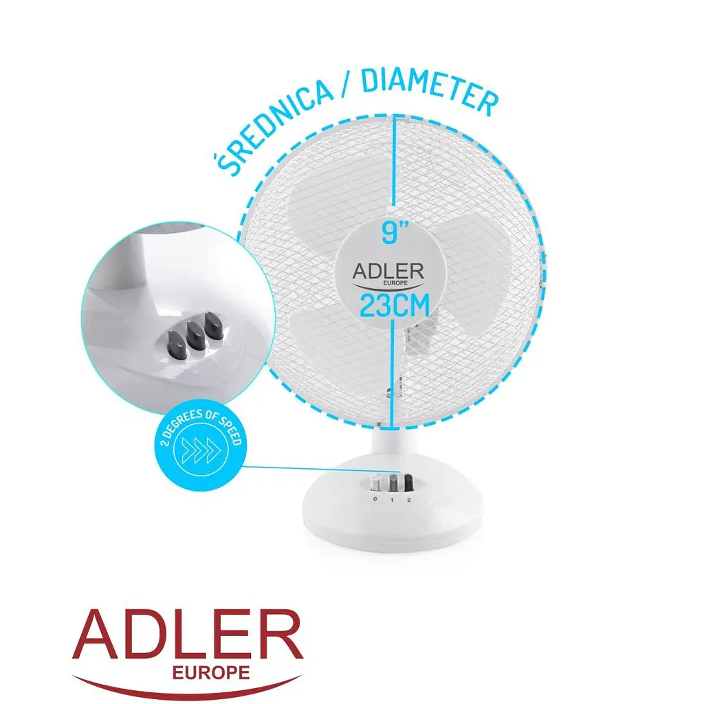 Вентилятор AdlerAD 7302 white настільний/ 45Вт/ D=23см/ автоповорот/ білий (AD7302) - фото 9