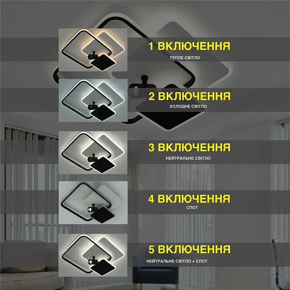 Керована світлодіодна люстра ECLIPSE 95W 3S 1LR-515×480×130-WHITE/BLACK-220-IP20 ESLLSE - фото 3