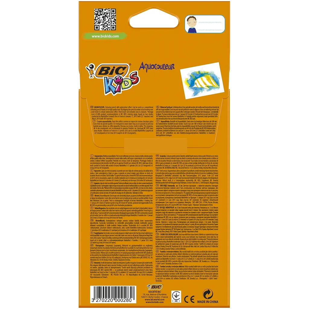 Карандаши цветные BIC Kids Aquacouleur 12 цветов (8575614) - фото 2