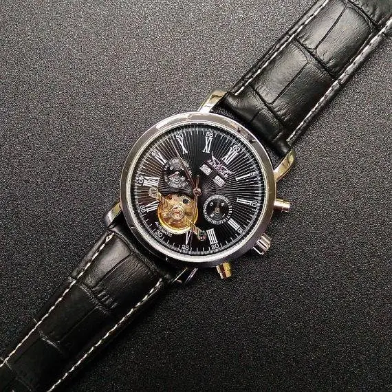 Мужские наручные механические часы Jaragar Silver Star (Серебристые с черным) - фото 10