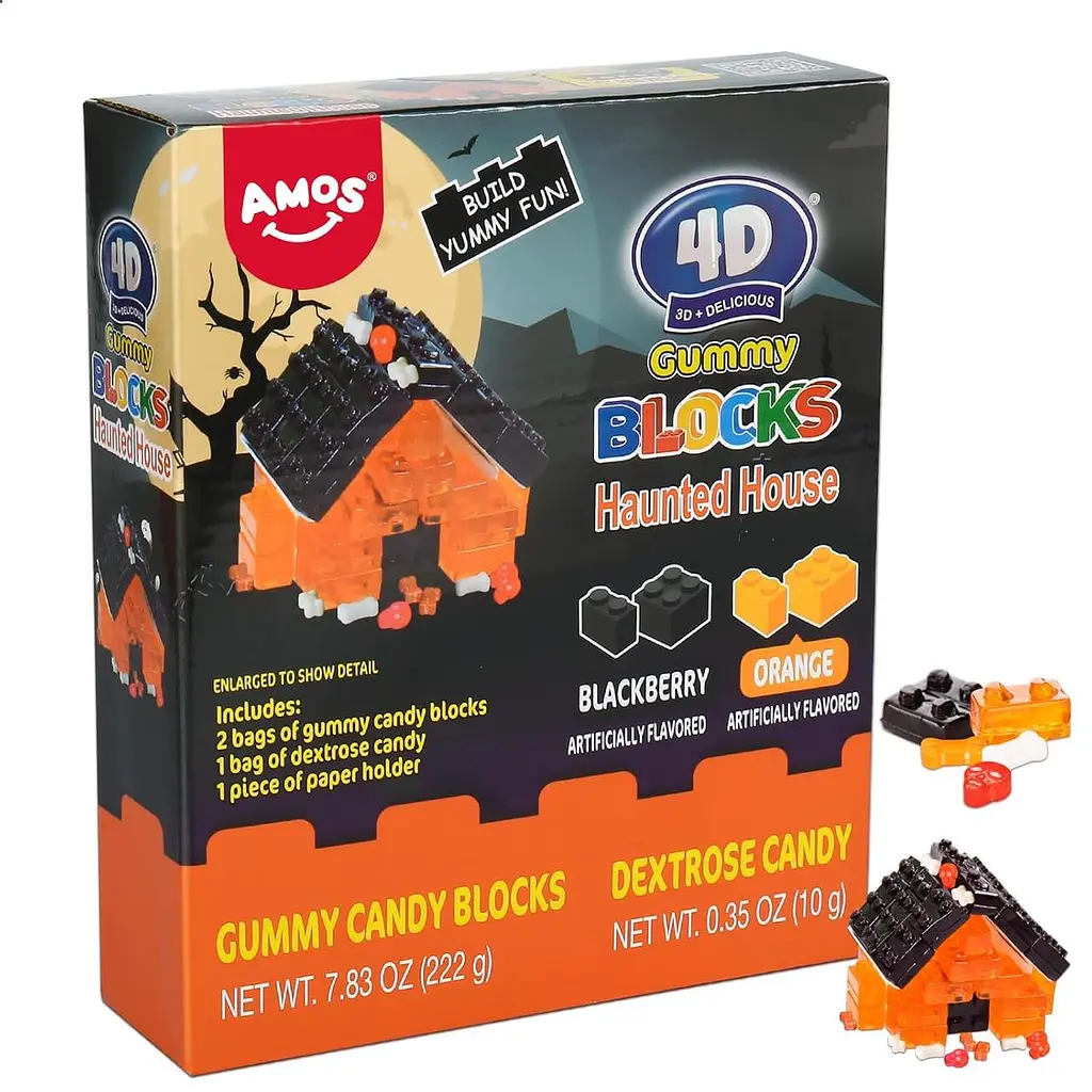 Жувальні цукерки Amos Halloween 4D Gummy Blocks Haunted House 232 г