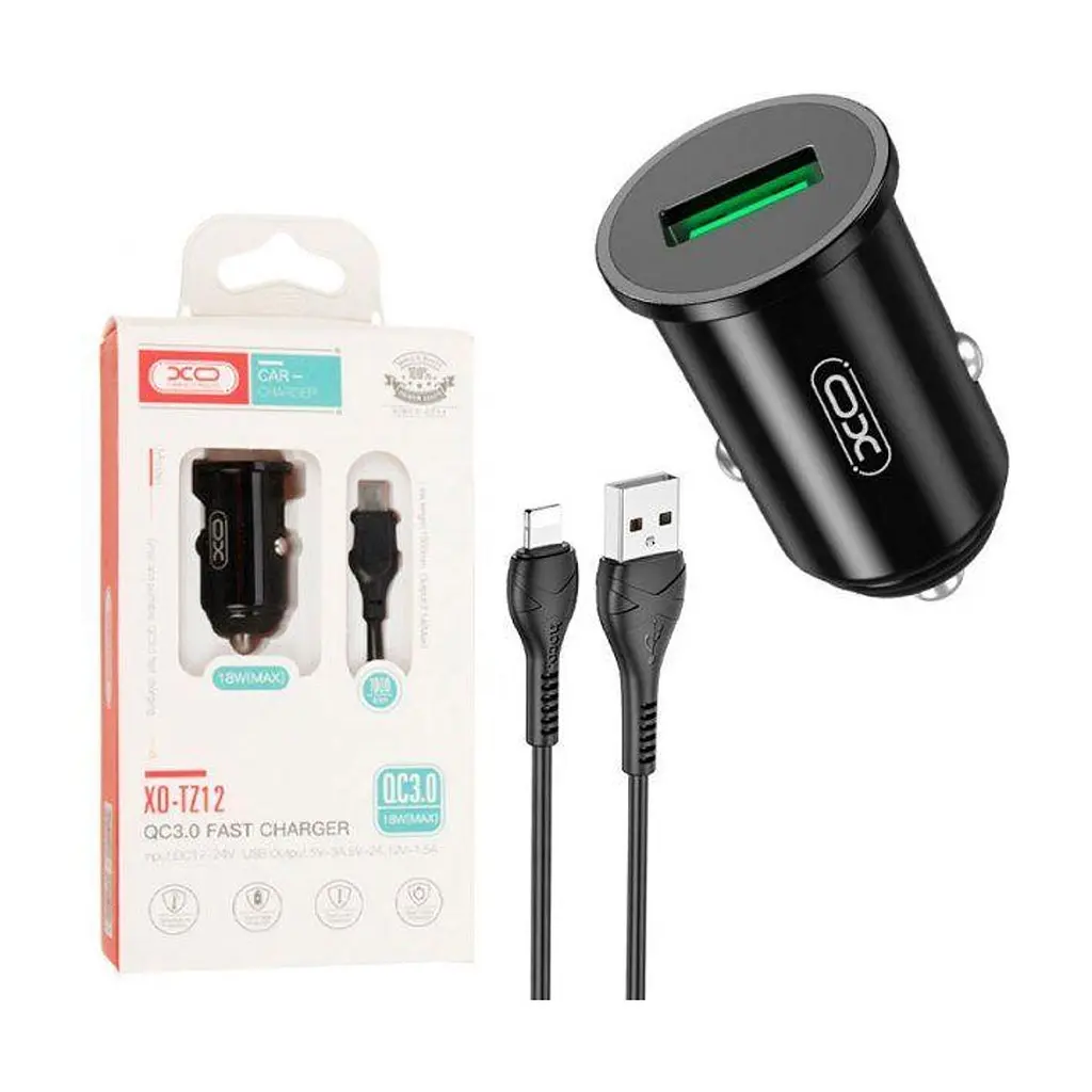 Зарядний пристрій XO USB QC3.0 18W + cable USB to Lightning black (TZ12-L-BK) - фото 3