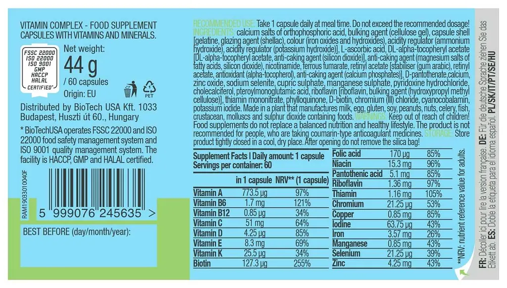 Вітамінний комплекс BiotechUSA Vitamin Complex 60 капсул - фото 2