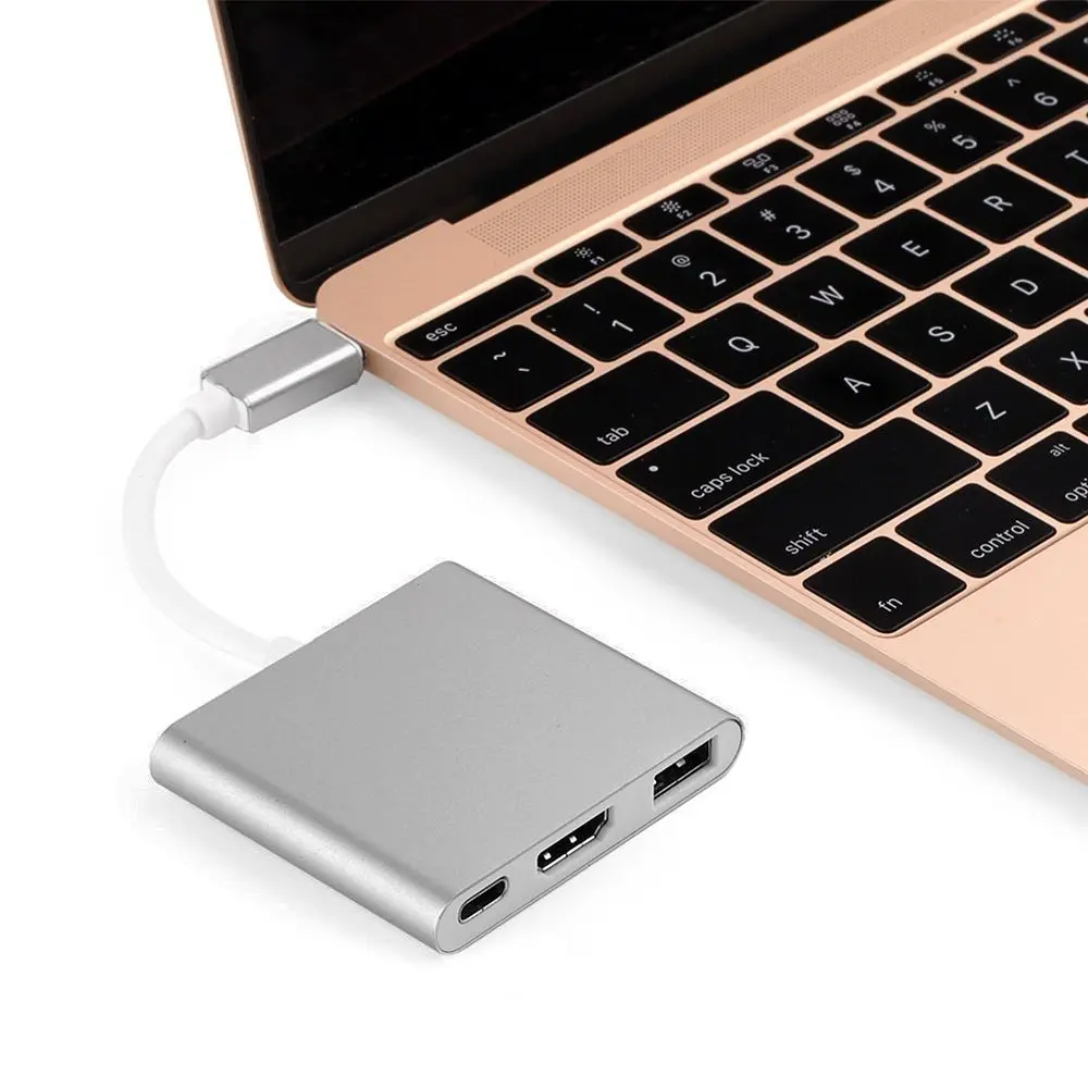 Перехідник RIAS USB Type-C - HDMI / USB 3.0 / USB Type-C 3в1 Silver (3_01072) - фото 2