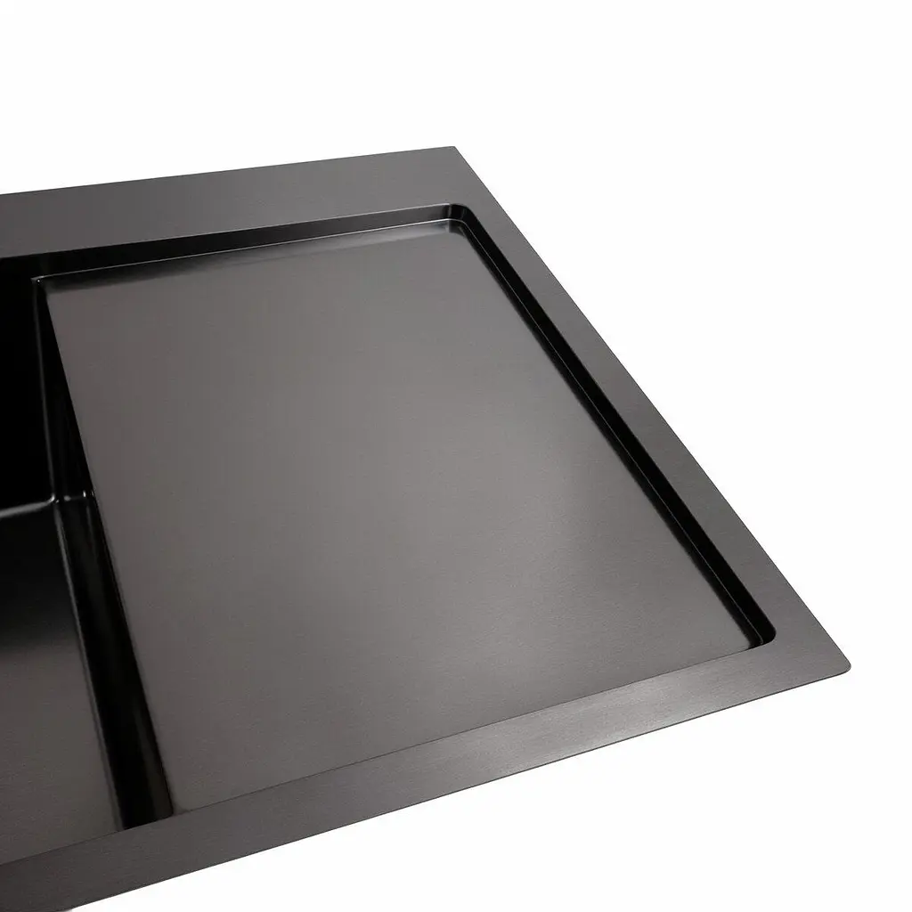 Кухонна мийка Platinum Handmade 78x50В PVD з нержавіючої сталі 3.0 мм квадратний сифон 78x50x22 см чорна - фото 3