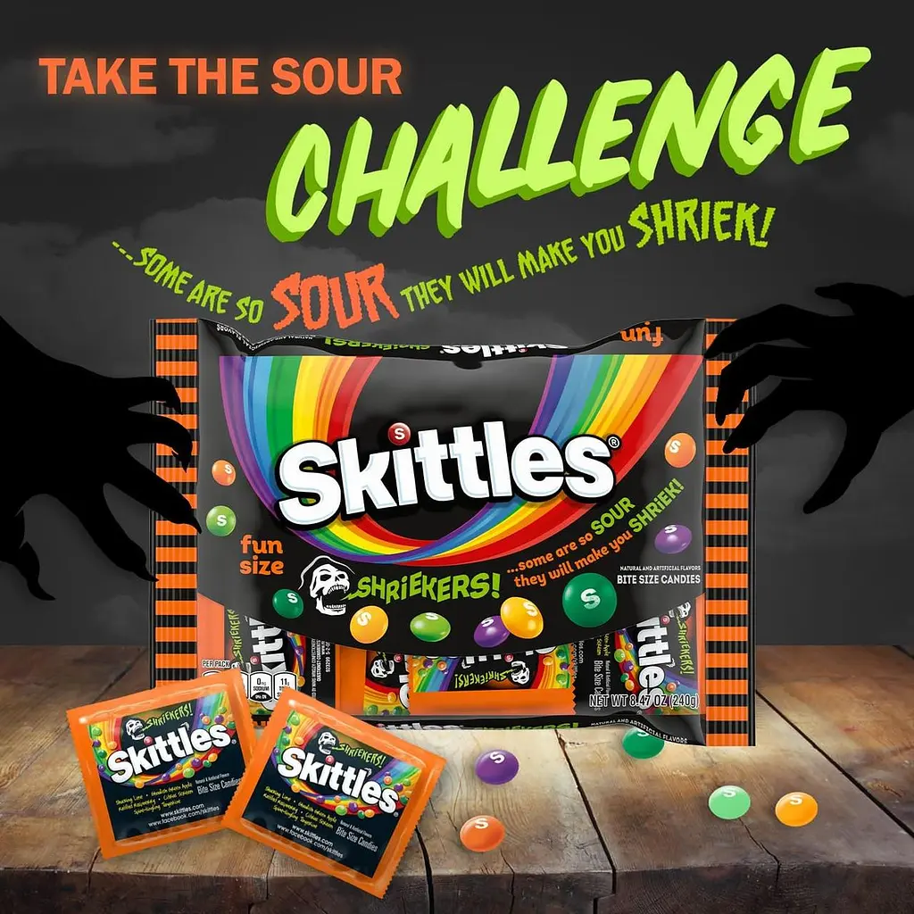 Драже Skittles Shriekers Sour Fun Size Halloween Candy 240г - фото 2