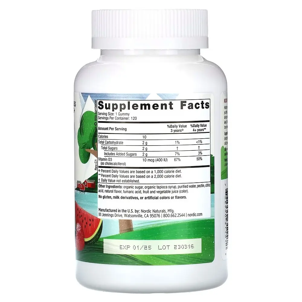 Витамин D для детей Nordic Naturals Vitamin D3 Kids, 120 жевательных конфет - Арбуз - фото 2
