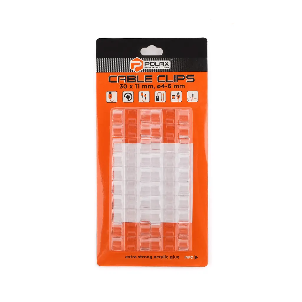 Кліпса кабельна Ø4-6 мм Polax самоклеюча 30х11 мм, 20 шт (37-173) - фото 6