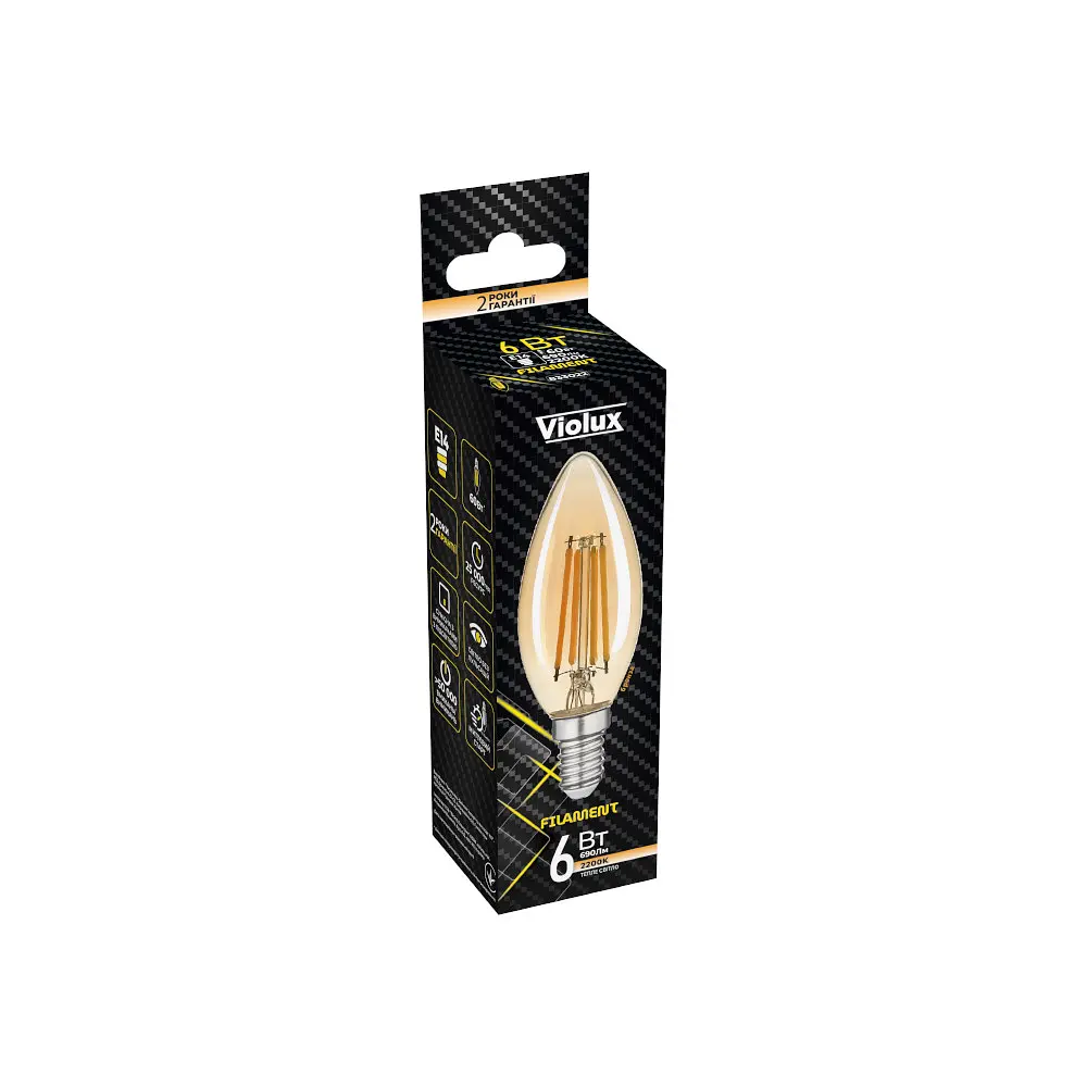Лампа LED FILAMENT С37 6W E14 2200K VIOLUX ( 833022 ) - фото 2