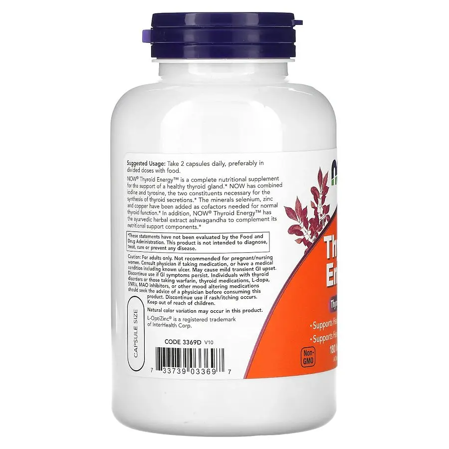 Комплекс для щитоподібної залози NOW Thyroid Energy, 180 вегакапсул - фото 3