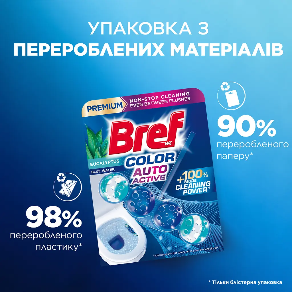 Туалетний блок для унітазу Bref Color Auto Active Евкаліпт Квадропак 200 г (4 шт. х 50 г) (879849) - фото 4