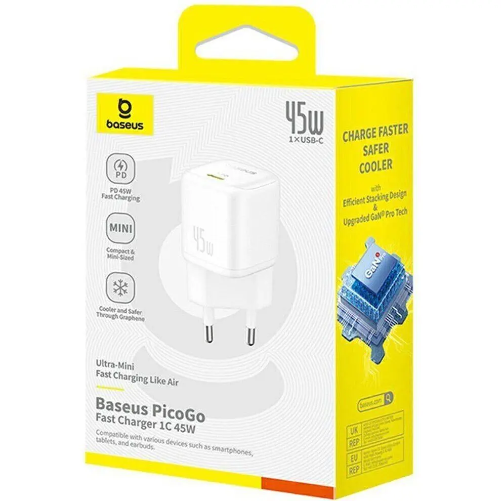 Мережевий зарядний пристрій Baseus PicoGo GaN USB-C 45W Moon White (P10176800213-00) [146301] - фото 7