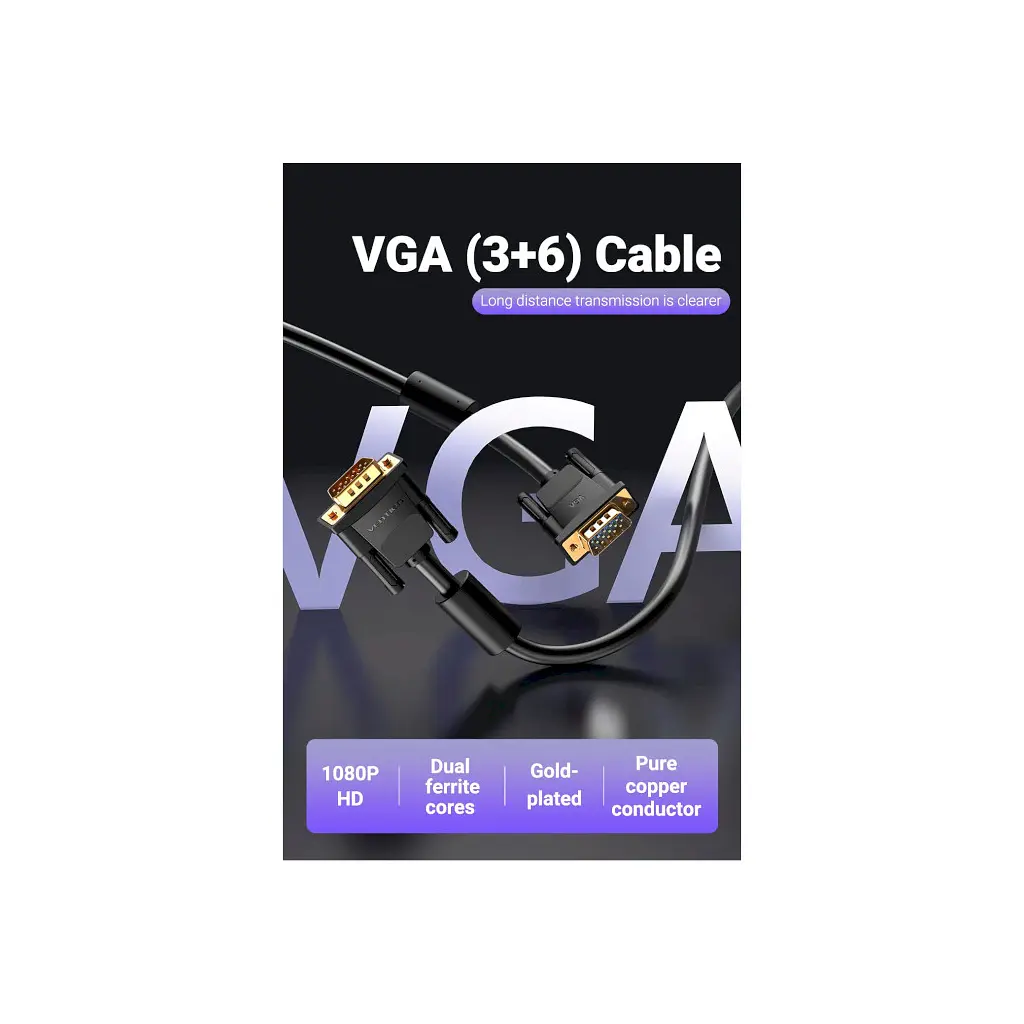 Кабель мультимедійний VGA M to VGA M 2.0m ferrite Vention (DAEBH) - фото 3