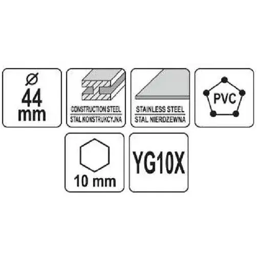 Сверло коронка по металлу TCT Yato Ø44x103 мм толщина до 25 мм с направляющим 6-гранный хвост 3/8 (YT-44063) - фото 3