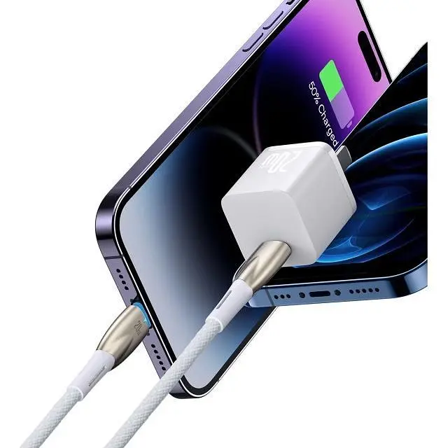 Кабель Baseus Glimmer Series Fast Charging USB-C to Lightning 20w 1m White (CADH000002) [155528] - фото 7