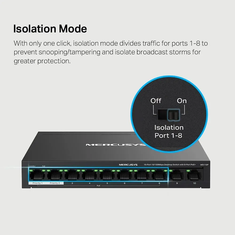 Коммутатор Mercusys 10-портовий 10/100 Мбит/с ( 8 портив PoE +) Mercusys, MS110P (MS110P) - фото 8