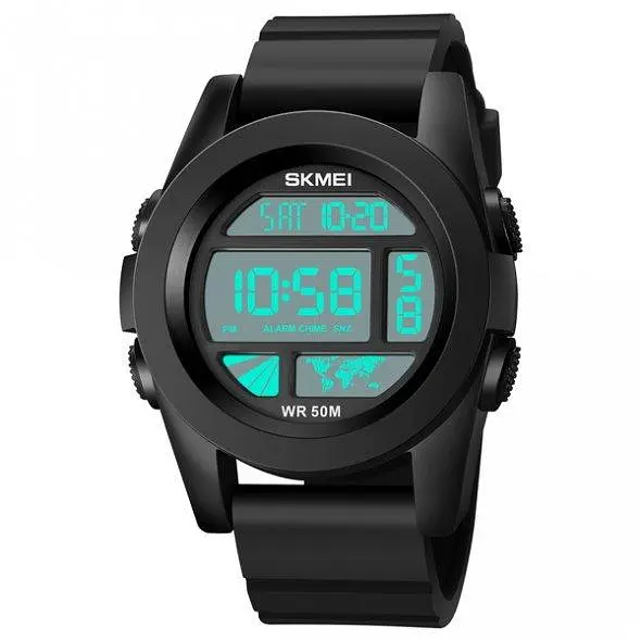 Тактические водостойкие кварцевые часы Skmei World black - фото 2
