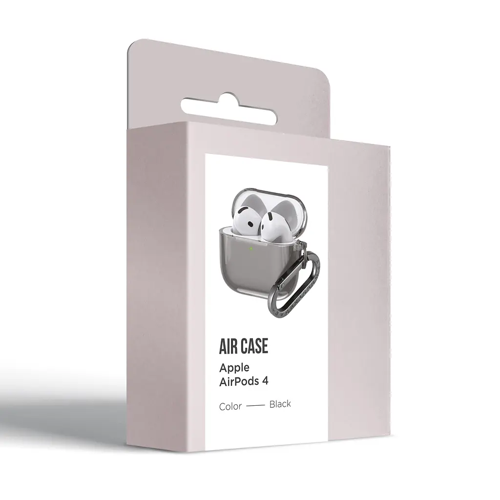 Чохол для навушників Apple AirPods 4, чорний, Air, термополіуретан (TPU), протиударний, захист від подряпин, пилу і ударів, футляр з карабіном для кріплення, точні вирізи для доступу до роз"ємів, ArmorStandart (ARM82606) - фото 3