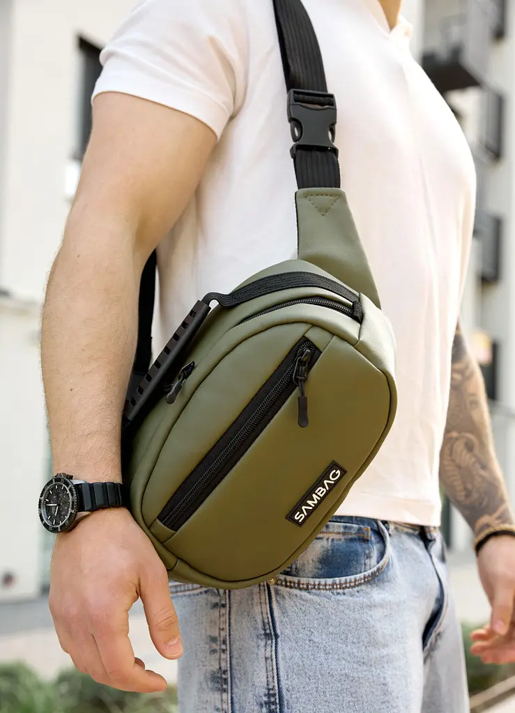 Сумка через плече бананка Sambag Flex хакі 30 × 17 × 10 см (85351019m) - фото 6