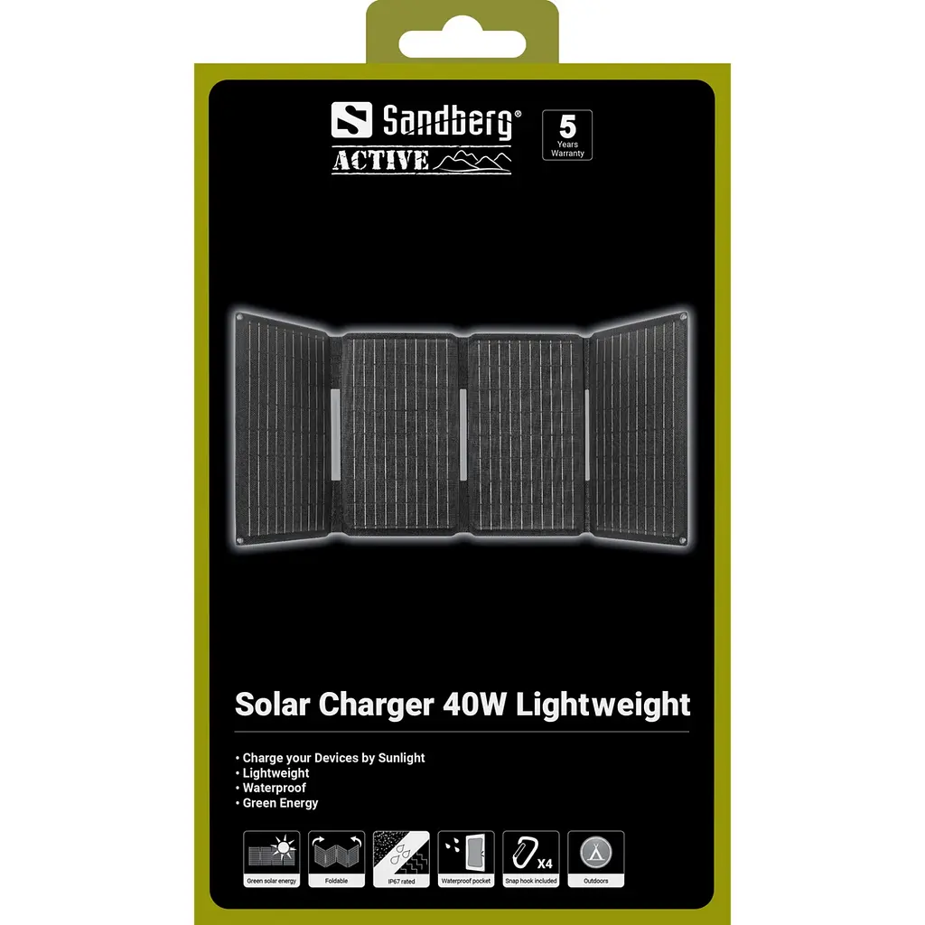 Сонячна панель Sandberg 40W (83x32,1см) DC40W, 5V/3.4A USB-A (23W) + 5V/3A QC3.0 + USB-C PD(30W) - фото 6