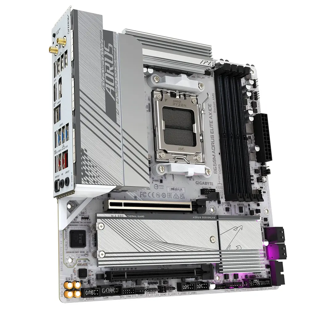 Gigabyte Материнська плата B650M A ELITE AX ICE sAM5 B650 4xDDR5 M.2 HDMI DP Wi-Fi mATX - фото 2