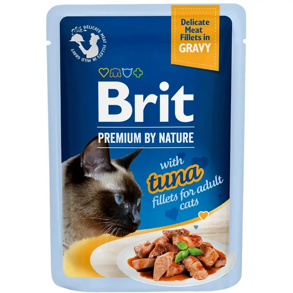 Вологий корм для котів Brit Premium Delicate Fillets in Gravy Tuna філе в соусі тунець 85 г  - фото 1