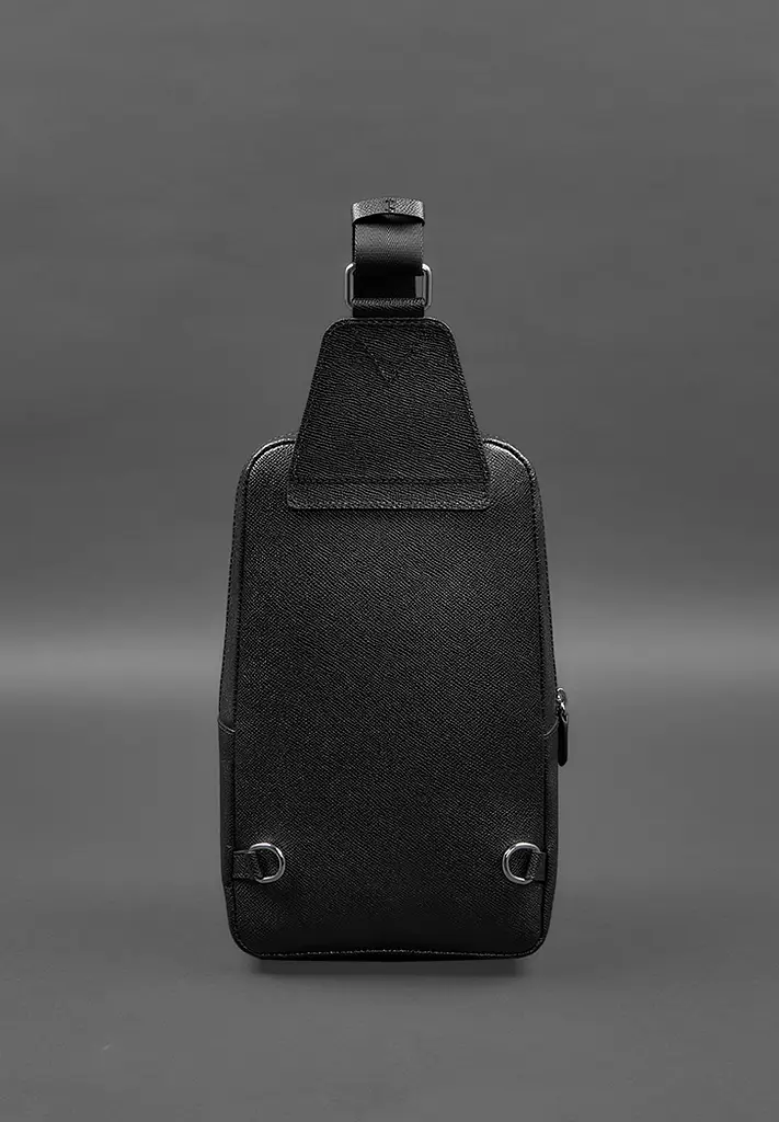 Кожаный мужской рюкзак (сумка-слинг) на одно плечо черный Saffiano - фото 4
