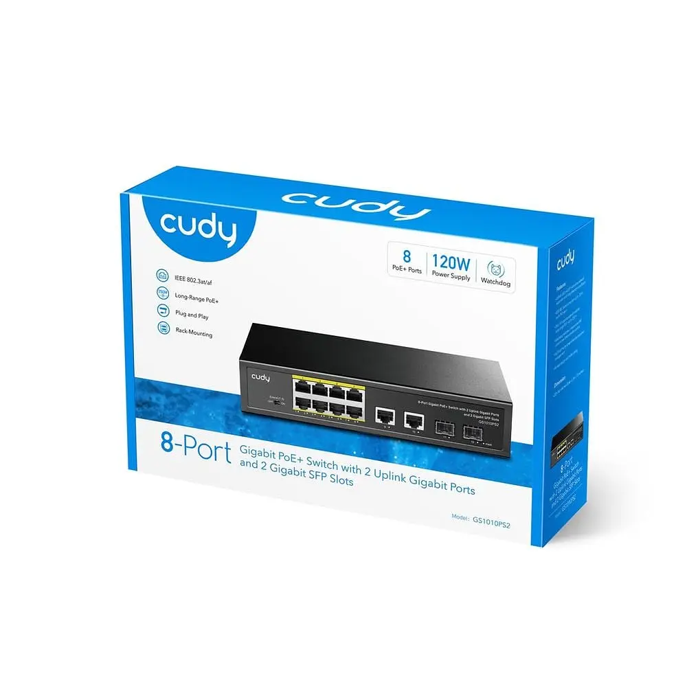 PoE-комутатор 12-портовий некерований Cudy GS1010PS2 гігабітний з 8 портами PoE+, 120W (73-00541) - фото 4