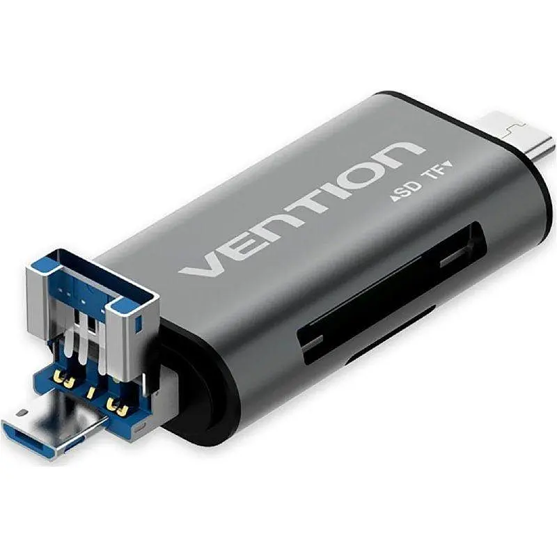 Кардридер Vention USB3.0 Multi-function Card Reader Gray Metal Type (CCHH0) - фото 2