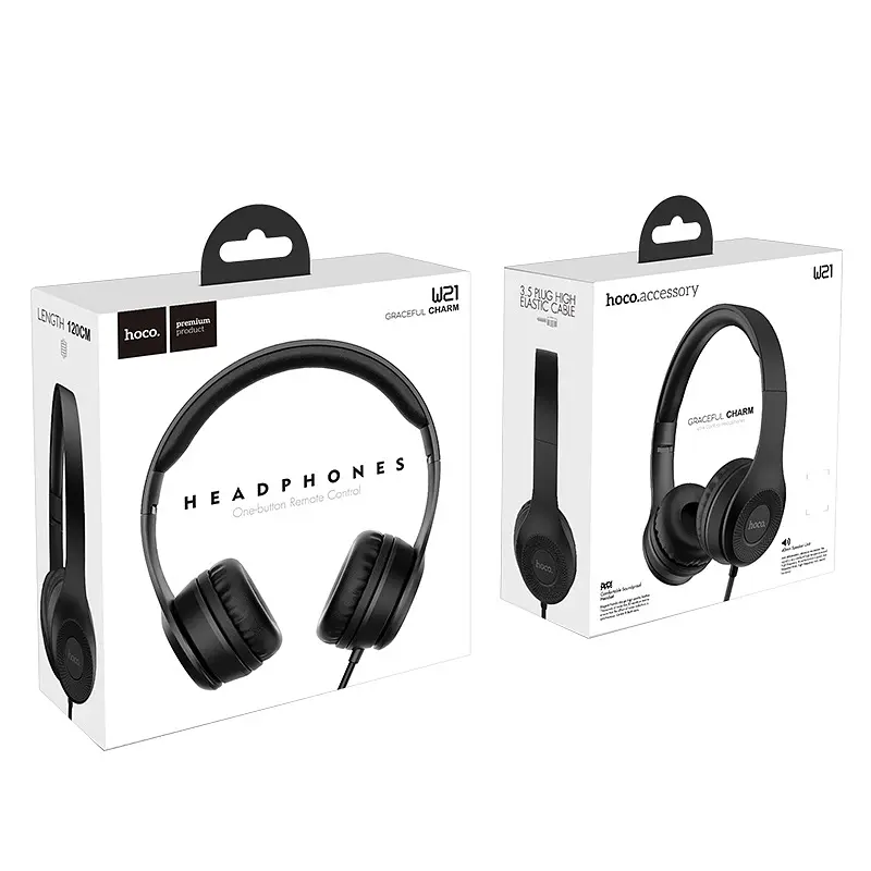Навушники Hoco W21 Graceful charm wire control headphones Black - фото 3