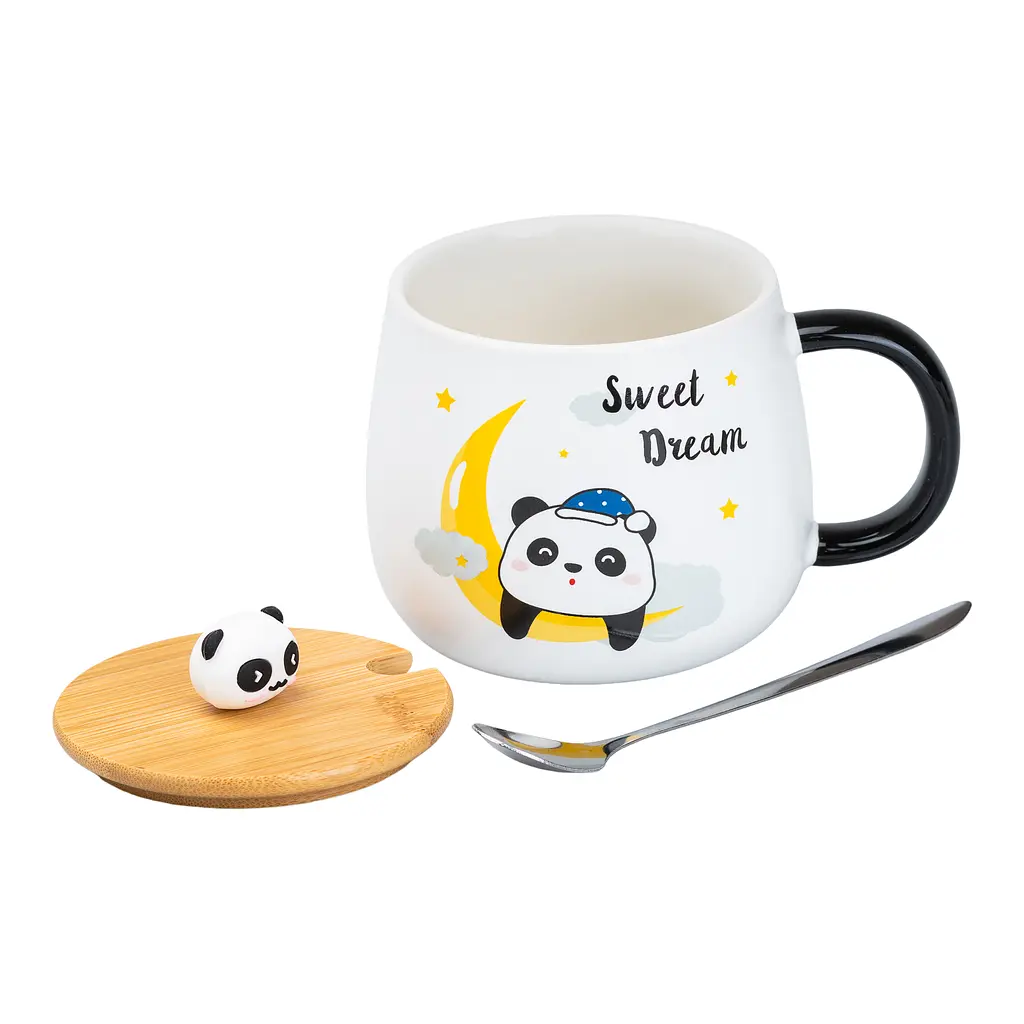 Чашка керамічна Happy Life Panda з кришкою та ложкою sweet dream 450 мл HP7203M - фото 2