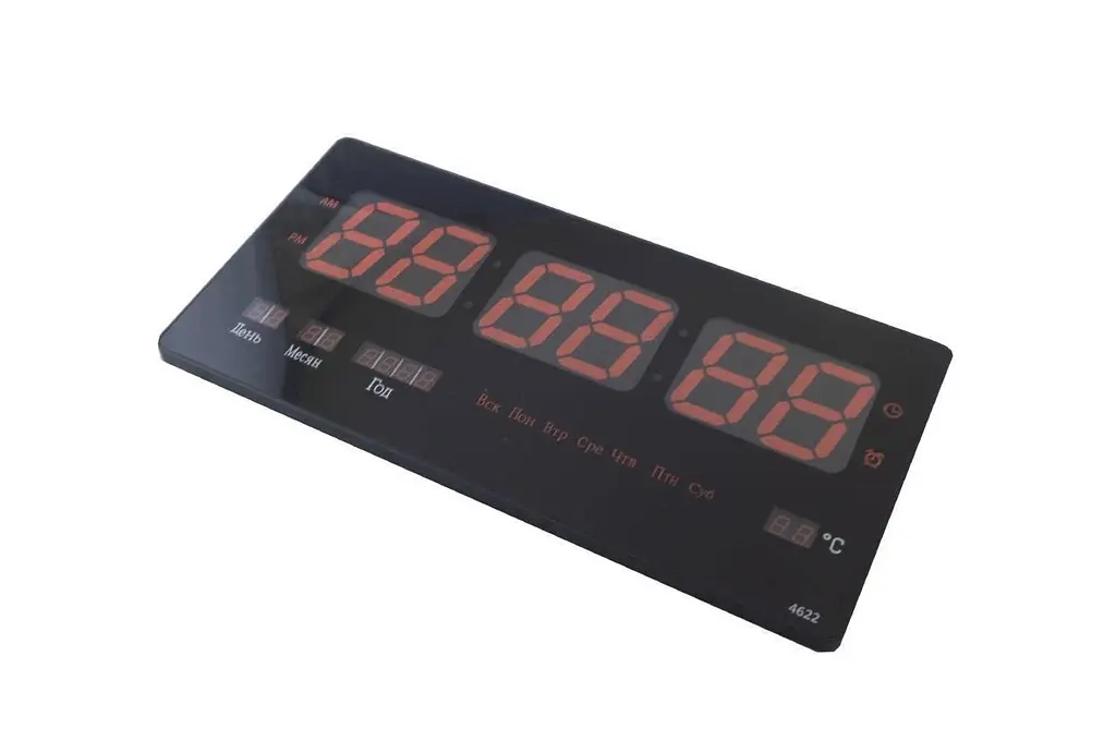 Електронні настінні LED годинники з червоною індикацією календарем та термометром 46х22х3см VST-4622 - фото 2