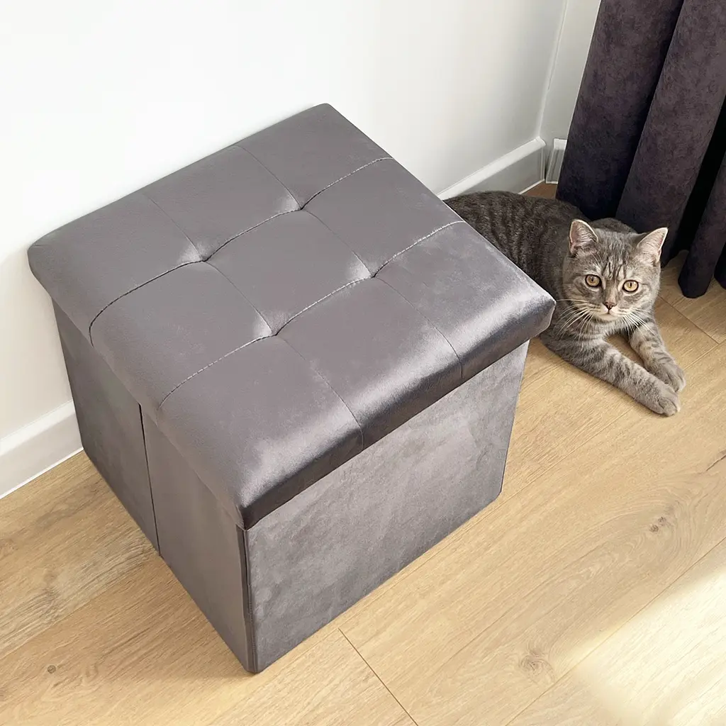 Пуф для зберігання МВМ My Home велюровий 380х380х380 мм сірий (TH-05 GRAY) - фото 5