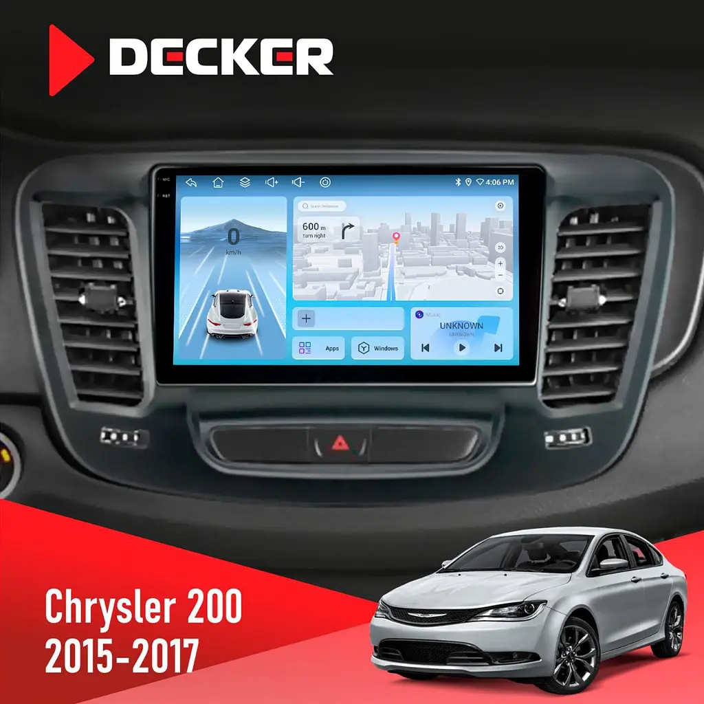 Штатна магнітола Chrysler 200 2015-2017 Decker D9-010 6x128, DSP, 4G, 2K Decker (НФ-00009728)