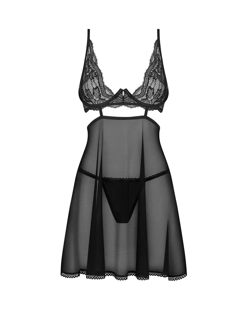 Бебі-дол Obsessive Nutris babydoll & thong, XL/2XL, імітація ліфа та спіднички, стрінги в комплекті - фото 3