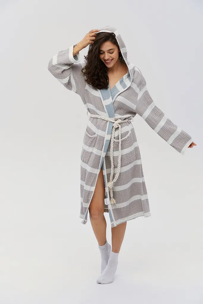 Халат Lotus Home - Milana muslin beige-lead blue L/XL - фото 2