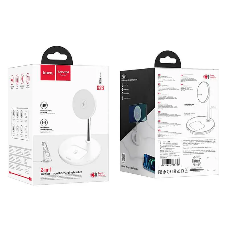 Зарядка QI Hoco Volant magnetic 2-in-1 wireless fast charger S23 5-15W, 3A - фото 2