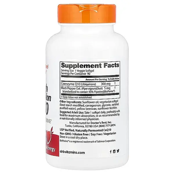 Коензим Q10 з біоперином Doctor's Best High Absorption CoQ10 300 мг 90 вегетаріанських гелевих капсул - фото 2