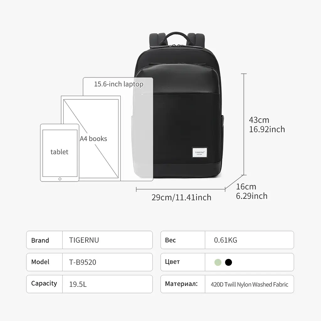 Рюкзак Tigernu T-B9520 15.6" Black (T-B9520Black) - фото 4