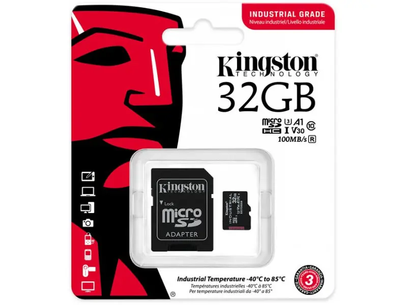 Карта пам'яті Kingston Industrial microSDHC UHS-I (U3) V30 A1 + SD Adapter 32 GB (SDCIT2/32GB) - фото 3