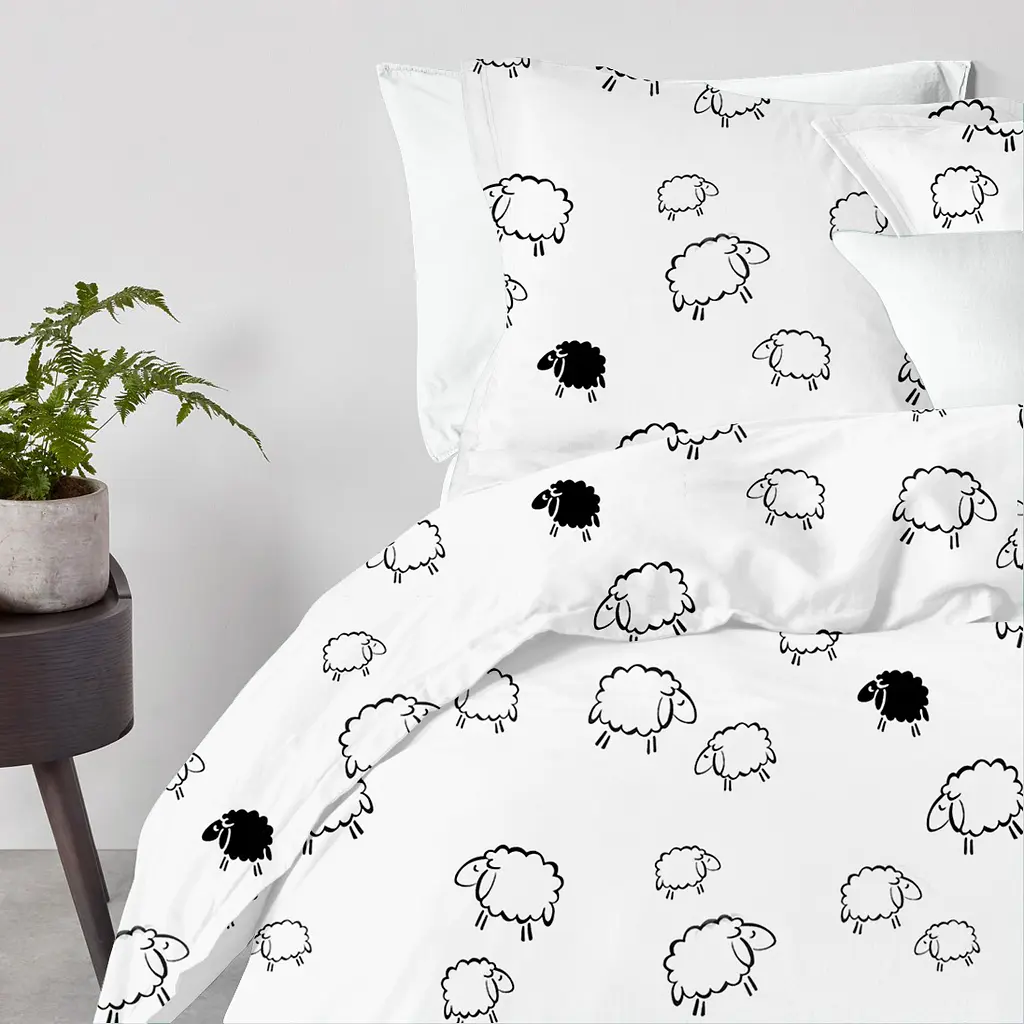 Комплект постельного белья Cosas Sheep dark black CS4 Полуторный черный (SheepBlackWhite_White_160) - фото 2