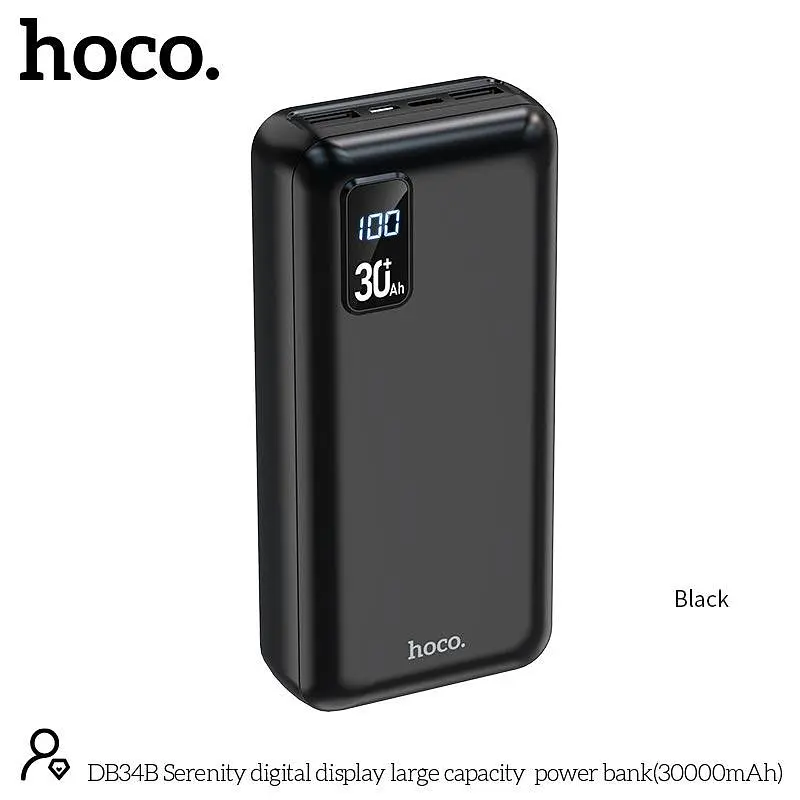 УМБ Hoco Serenity digital display большой capacity power bank DB34B 30000mAh 3 порта черная - фото 3