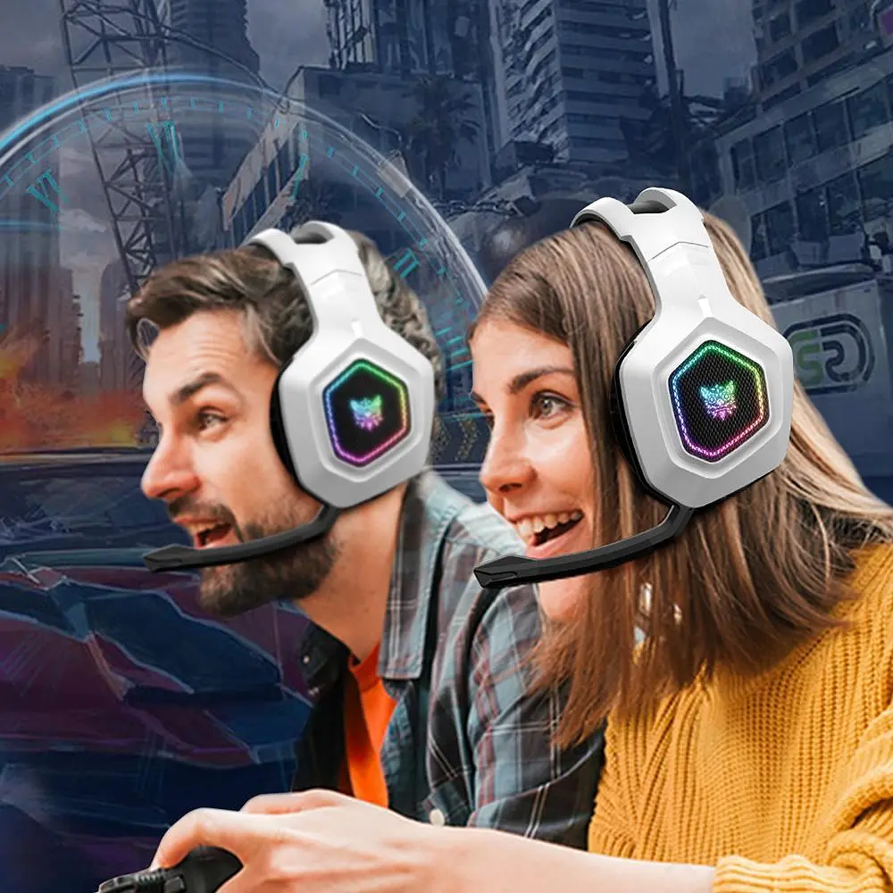 Геймерские игровые Bluetooth наушники Onikuma B100 с выдвижным микрофоном и LED подсветкой White - фото 3