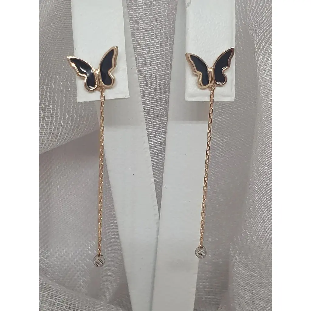 Золоті сережки-пуссети Столична Ювелірна Фабрика Метелики з емаллю. 111221ЕЧ - фото 3