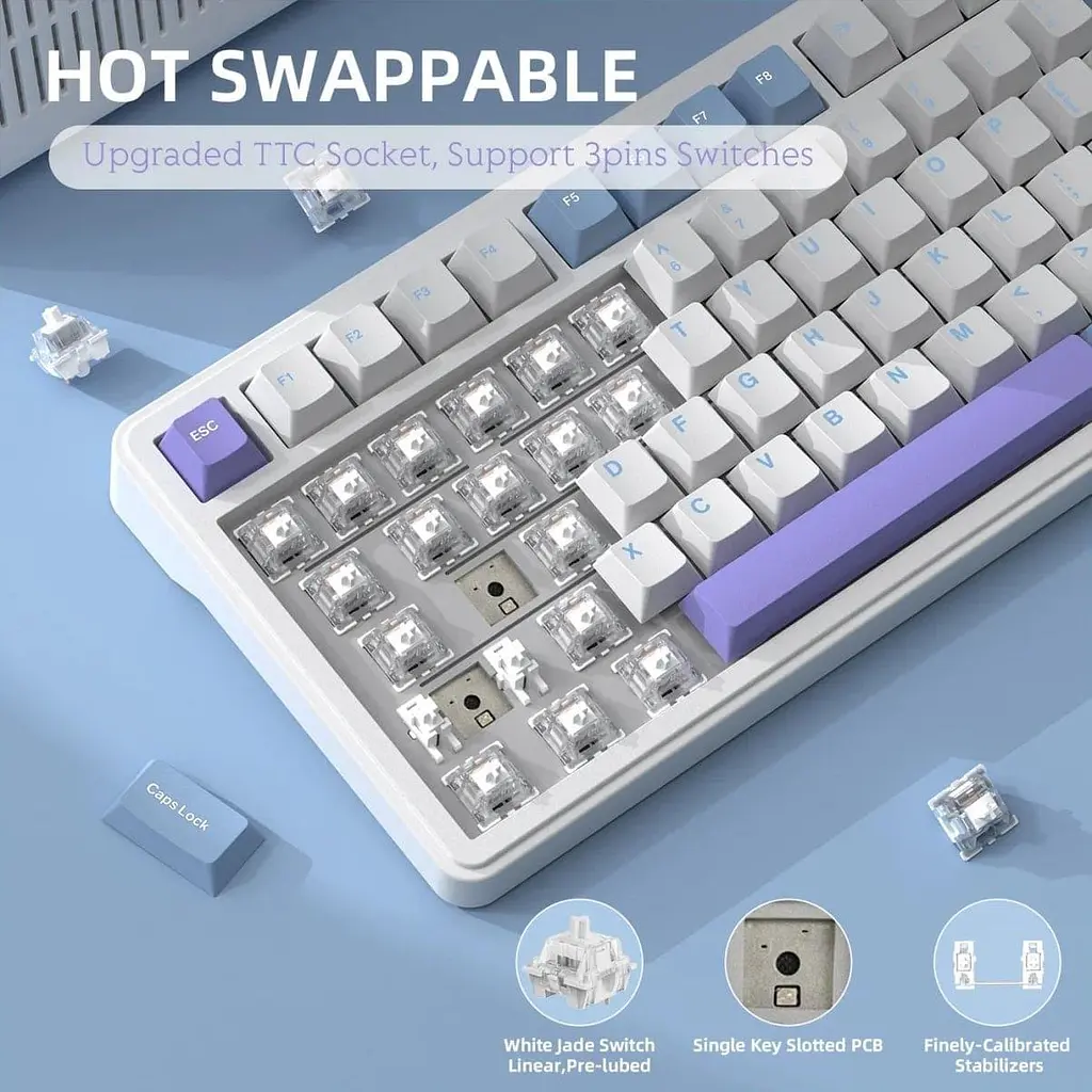 Клавіатура Attack Shark X85 White Jade Bluetooth/Wireless/USB White-Purple + Coiled Cable (G-000004447) - фото 2
