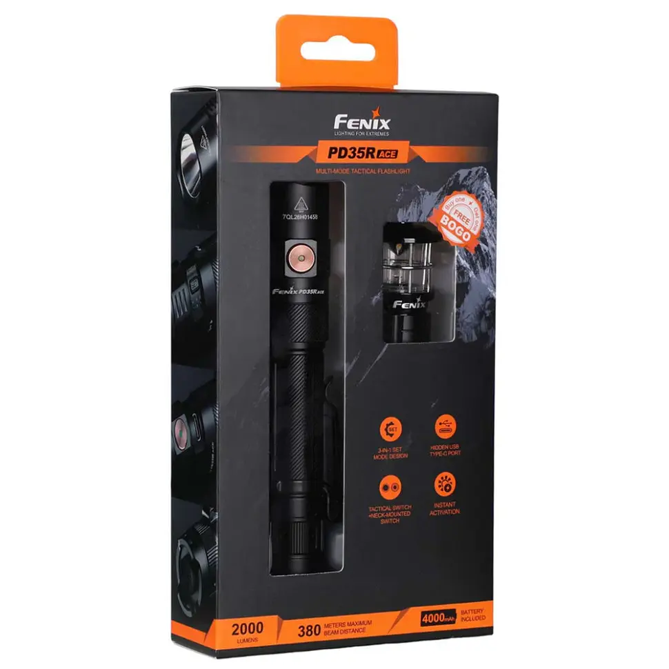 Ліхтар тактичний ручний Fenix PD35R ACE LED 2000 лм + наключний ліхтар CL01 (помаранчевий) | Лімітована серія - фото 8