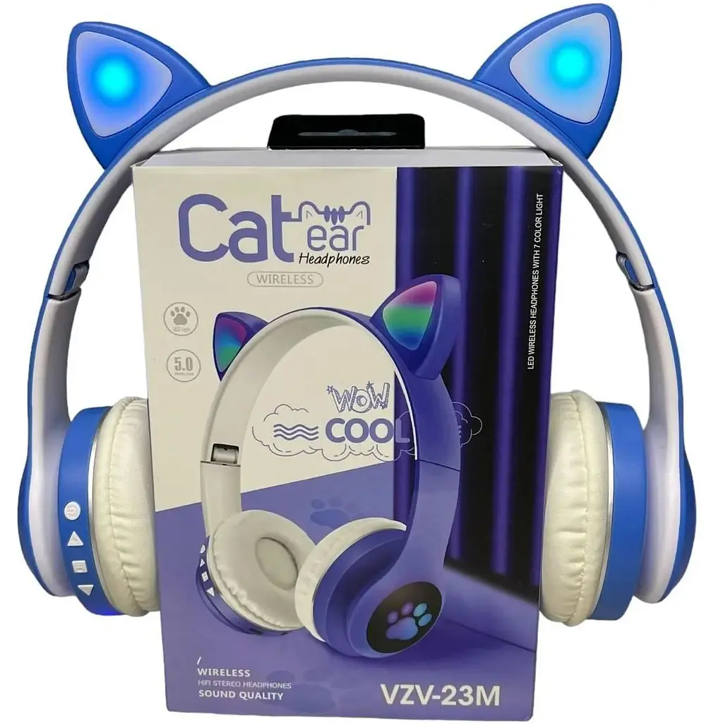 Бездротові навушники Opt-Top cat ear vzv-23m з підсвічуванням + FM-радіо + MicroSD Bluetooth сині (1756375582) - фото 4