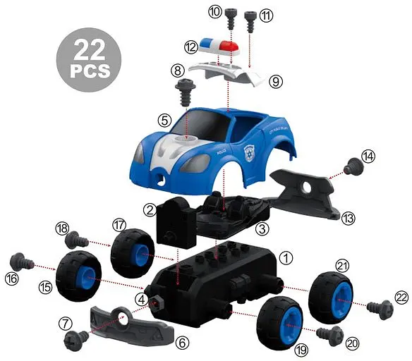 Конструктор DIY Spatial Creativity Полицейская машина с электродвигателем LM8021-DZ-1, синий (CJ-1365063) - фото 2